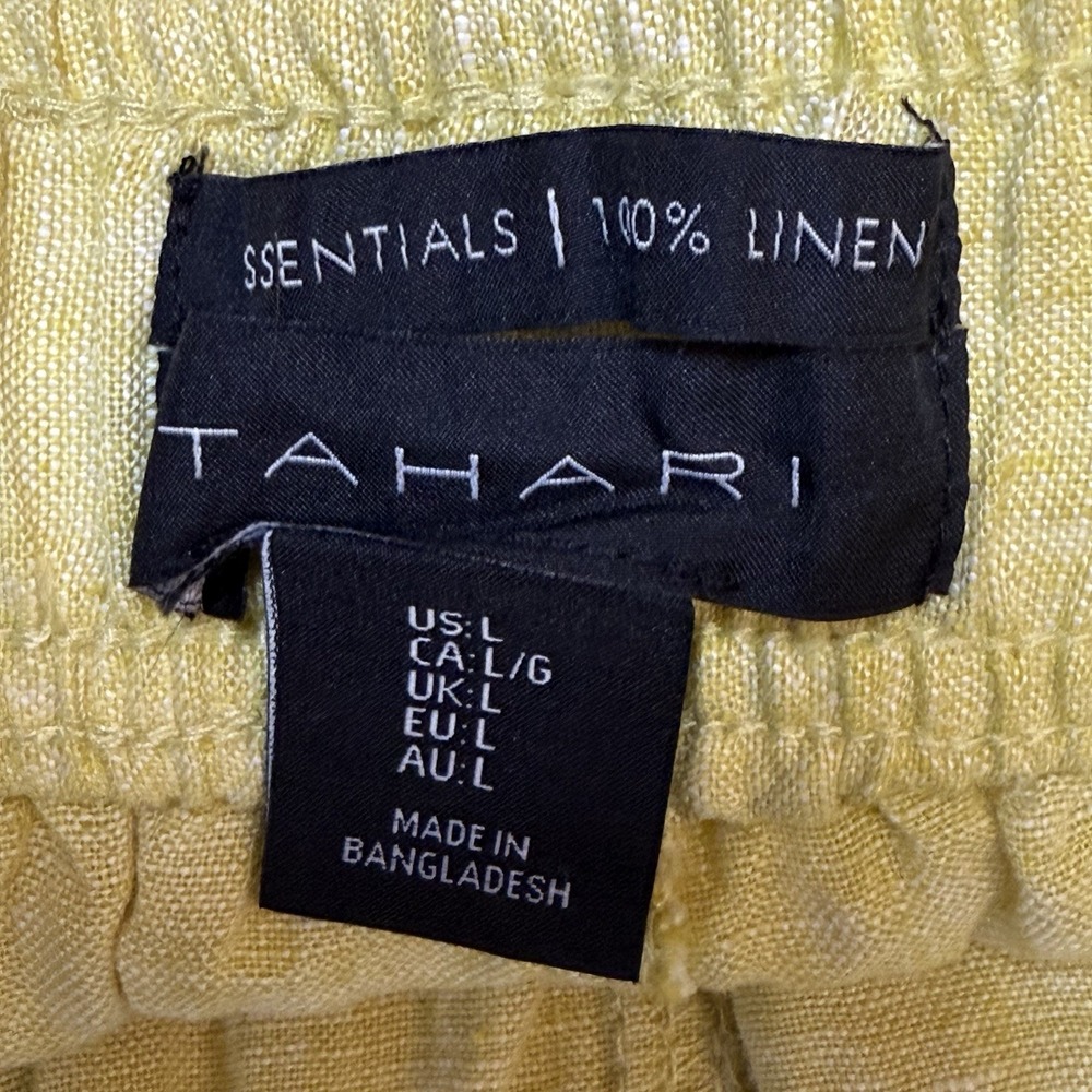 Tahari 100% Linen Pants Womens Large Wide Leg Pockets Elastic Waist Bright Green - Picture 7 of 8